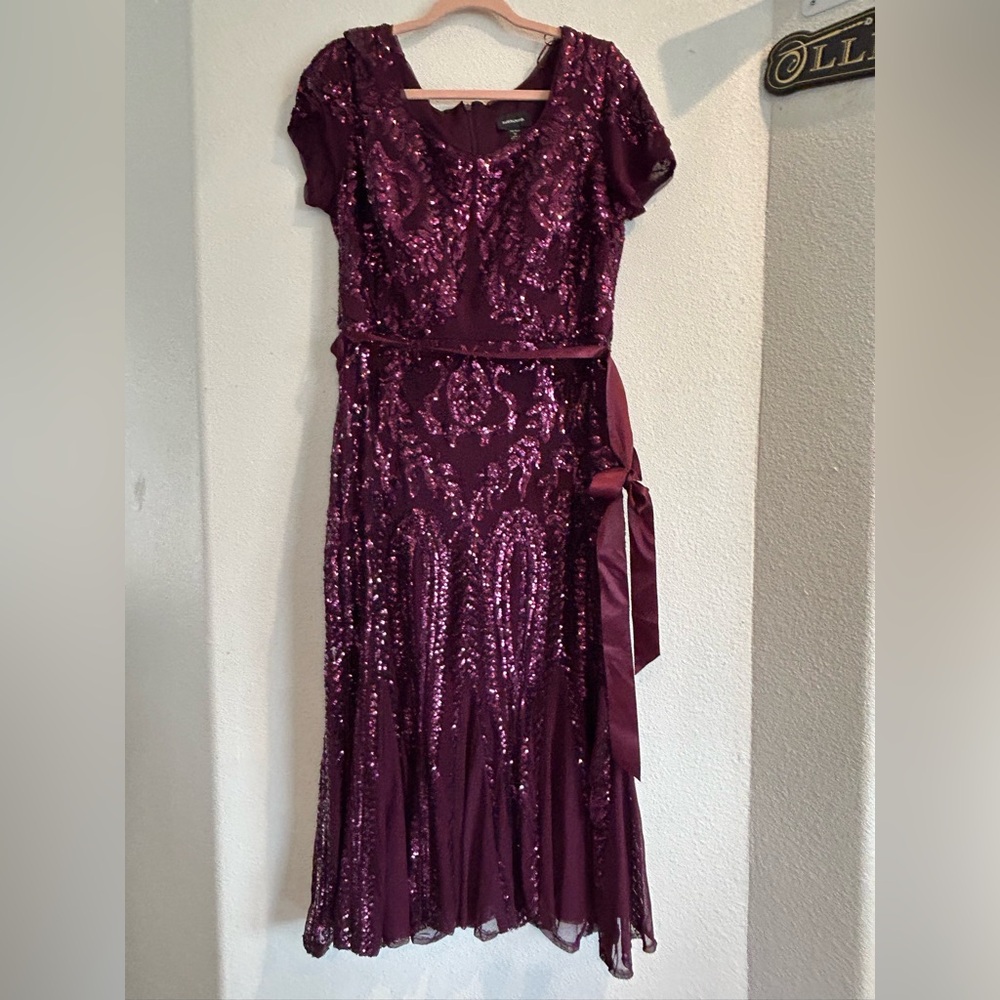 R&M Richards Burgundy Sequin Maxi Dress